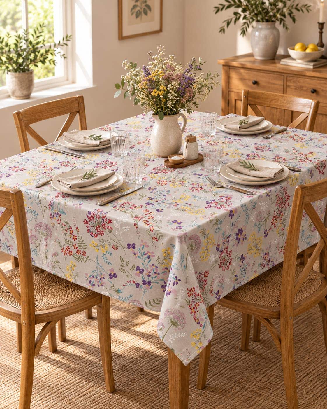 Tovaglia fiori multicolore 140x180 cm per tavolo rettangolare 4 posti