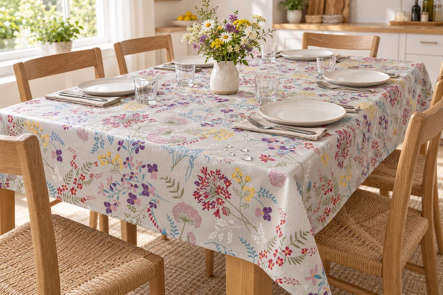 Tovaglia fiori multicolore antimacchia resinata 140x240 cm impermeabile