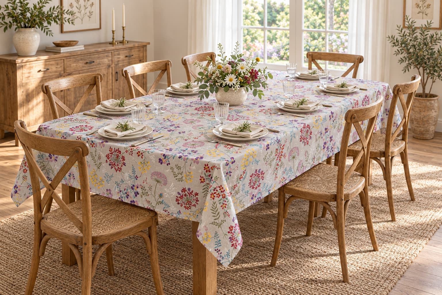 Tovaglia fiori multicolore 140x300 cm per tavolo rettangolare 8 posti