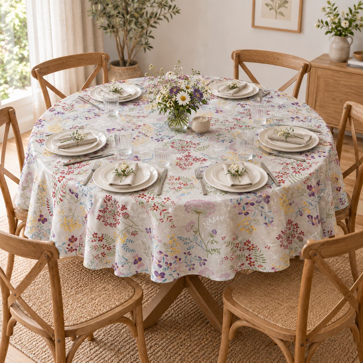 Tovaglia fiori multicolore rotonda Ø180 cm per tavolo tondo stile country