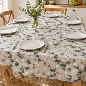 Tovaglia foglie verdi antimacchia resinata 140x240 cm impermeabile