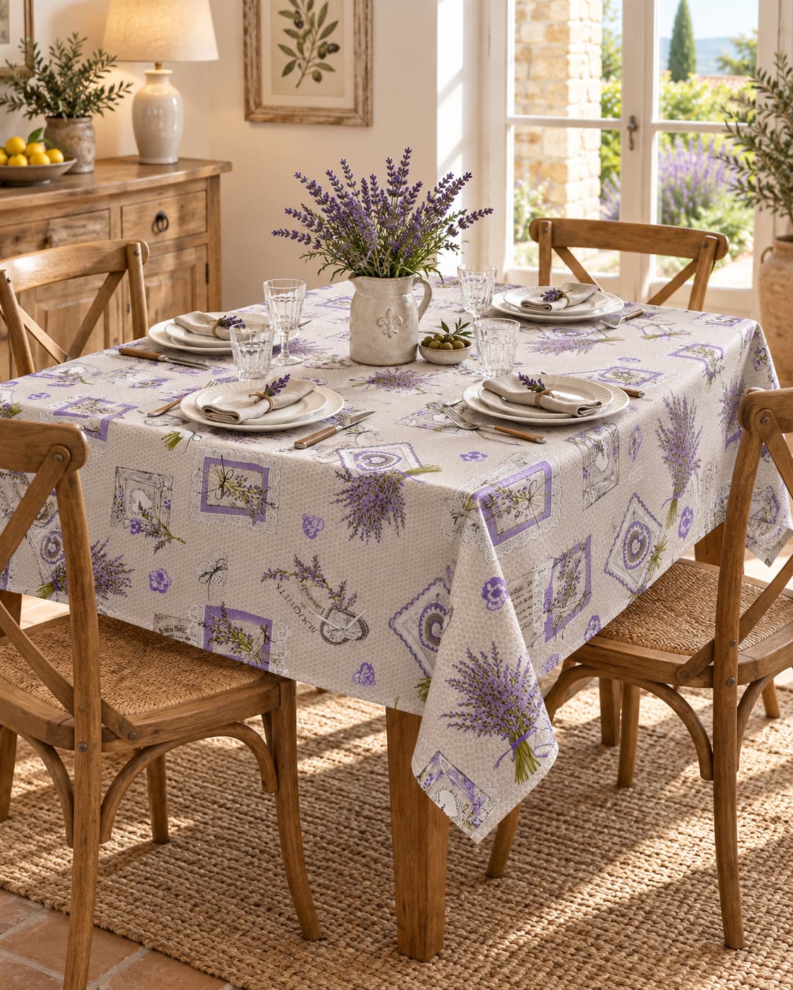 Tovaglia lavanda provenzale 140x180 cm per tavolo 4 posti