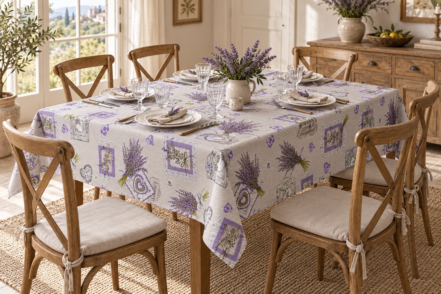 Tovaglia lavanda antimacchia resinata 140x240 cm impermeabile