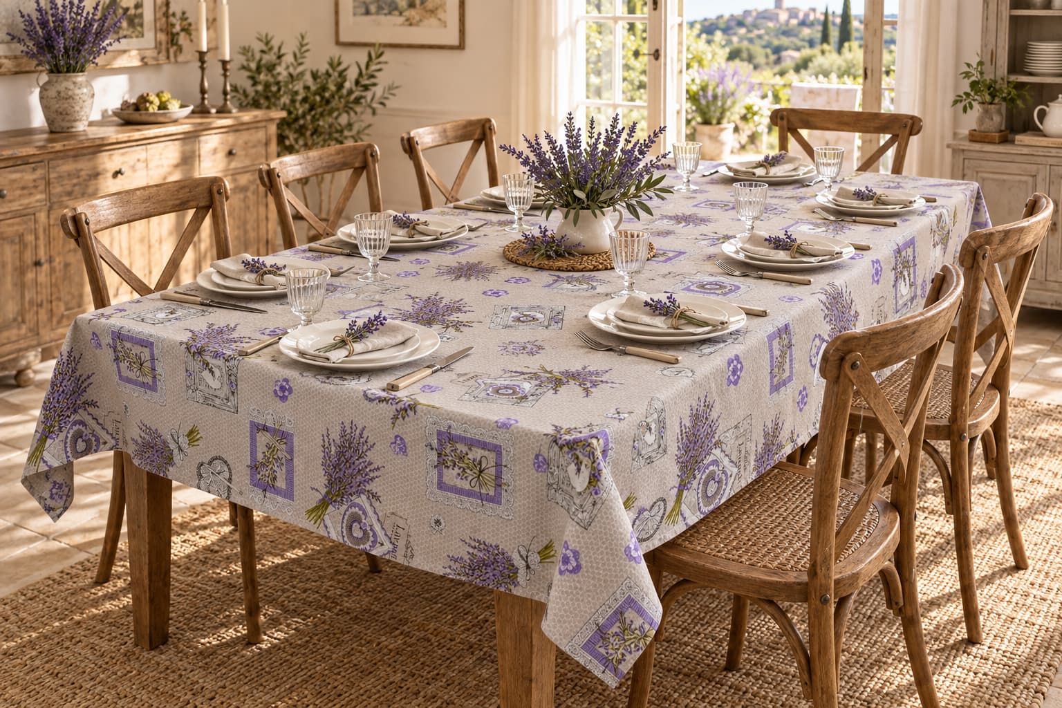 Tovaglia lavanda provenzale 140x300 cm per tavolo 8 posti