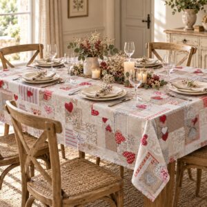 Tovaglia Miros patchwork cuori rossi 140x240 cm per tavolo 6 posti