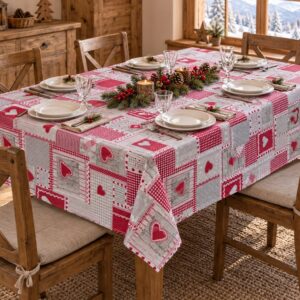 Tovaglia patchwork cuori rossi 140x240 cm per tavolo 6 posti