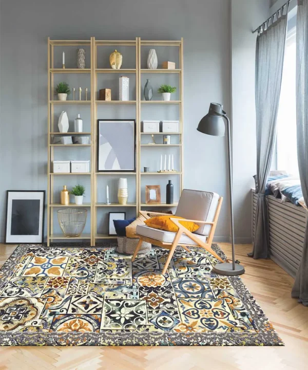 Tappeto moderno "Emozioni d'Artista deruta " con stampa digitale di orifice, collezione Suardi - fondo antiscivolo