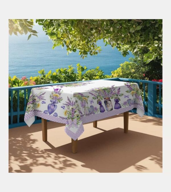 Tovaglia copritavolo in cotone 100% con stampa digitale Lavanda Made in Italy