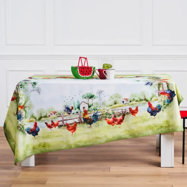 Tovaglia Tiffany 26 by Vingi con stampa rustica galli e galline – Made in Italy