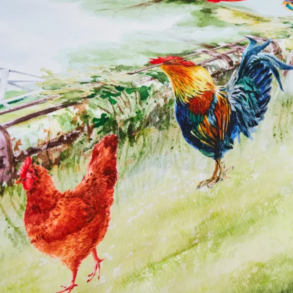 Tovaglia Tiffany 26 by Vingi con stampa rustica galli e galline – Made in Italy
