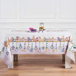 Tovaglia Tiffany 17 Vingi con design di dolcetti e tazzine da tè su sfondo pastello