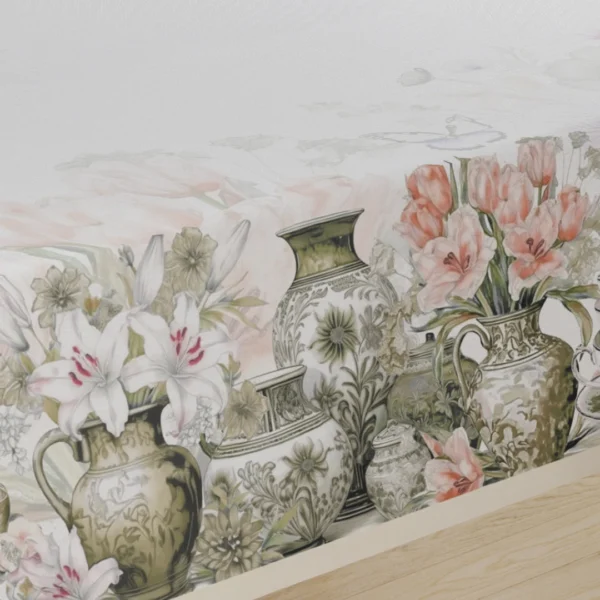 tovaglia Tiffany 36 in cotone 100% con stampa digitale vasi e fiori, made in Italy