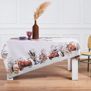Tovaglia Tiffany 19 – Autunno in Cotone Italiano Design autunnale con zucche, fiori secchi e dettagli vintage per una tavola dal fascino rustico.