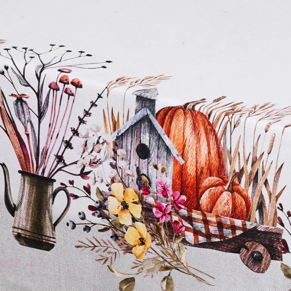 Tovaglia Tiffany 19 – Autunno in Cotone Italiano Design autunnale con zucche, fiori secchi e dettagli vintage per una tavola dal fascino rustico.
