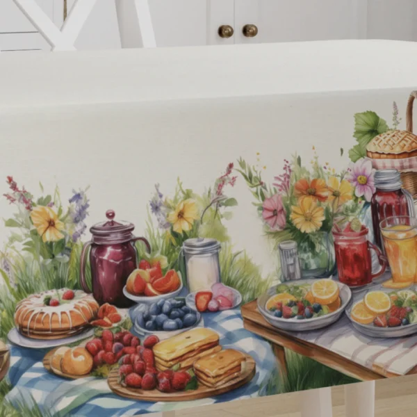 Tovaglia TIFFANY 34 by Vingi in cotone con stampa digitale picnic estivo colorato su tavolo da pranzo – Made in Italy