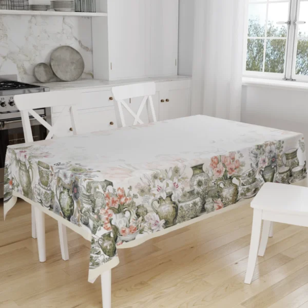 tovaglia Tiffany 36 in cotone 100% con stampa digitale vasi e fiori, made in Italy