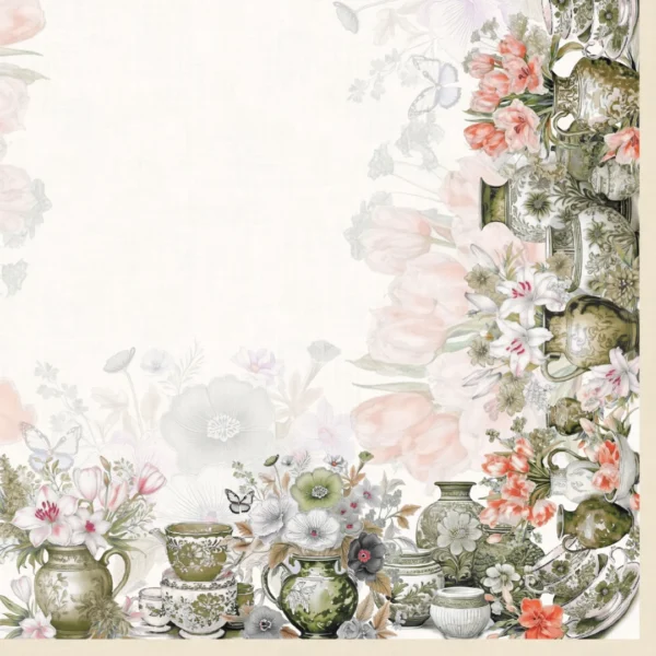 tovaglia Tiffany 36 in cotone 100% con stampa digitale vasi e fiori, made in Italy