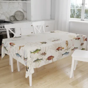 Tovaglia TIFFANY 38 Vingi in cotone 100% con stampa digitale di pesci colorati, stile marino, Made in Italy