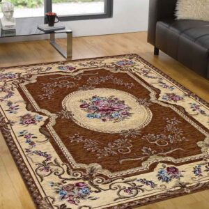 tappeto aubusson Marrone classico elegante antiscivolo lavabile soggiorno