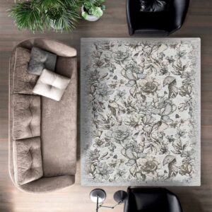 Tappeto Elisir Biege Grigio floreale antiscivolo in ciniglia Jacquard Made in Italy