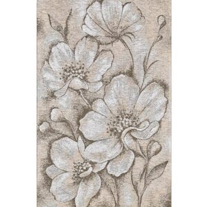 Tappeto Asturia tortora con fantasia floreale elegante Made in Italy per soggiorno