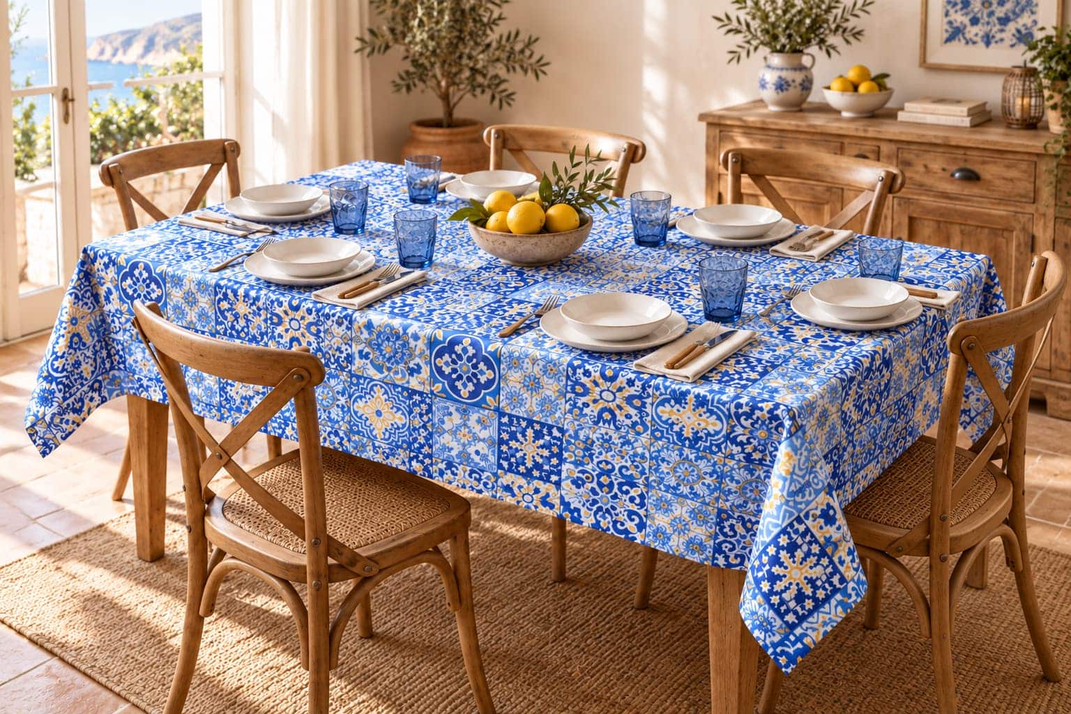 Tovaglia Miros Maiolica Blu – Stile Mediterraneo in 100% Cotone - immagine 5