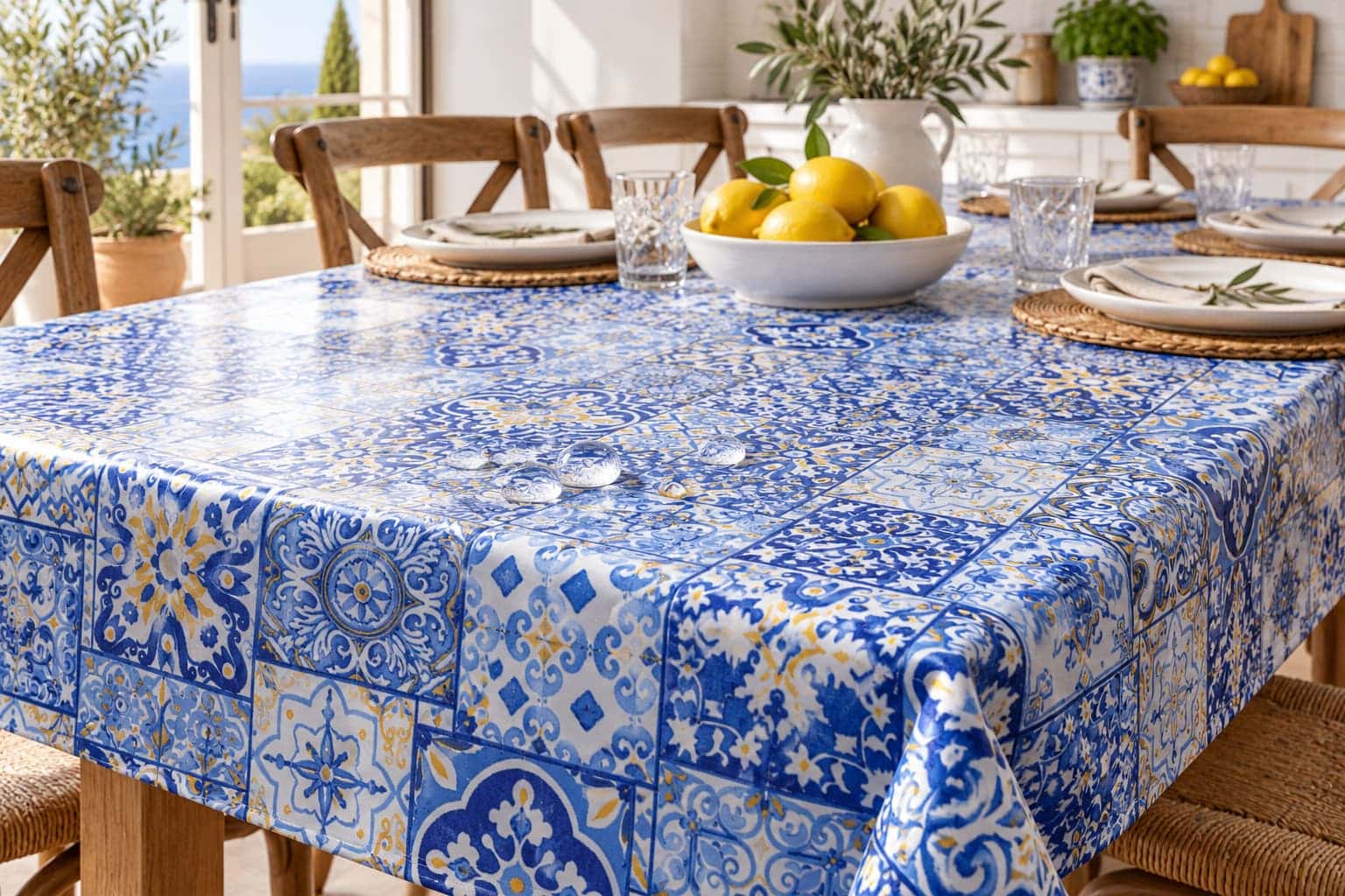 Tovaglia Miros Maiolica Blu – Stile Mediterraneo in 100% Cotone