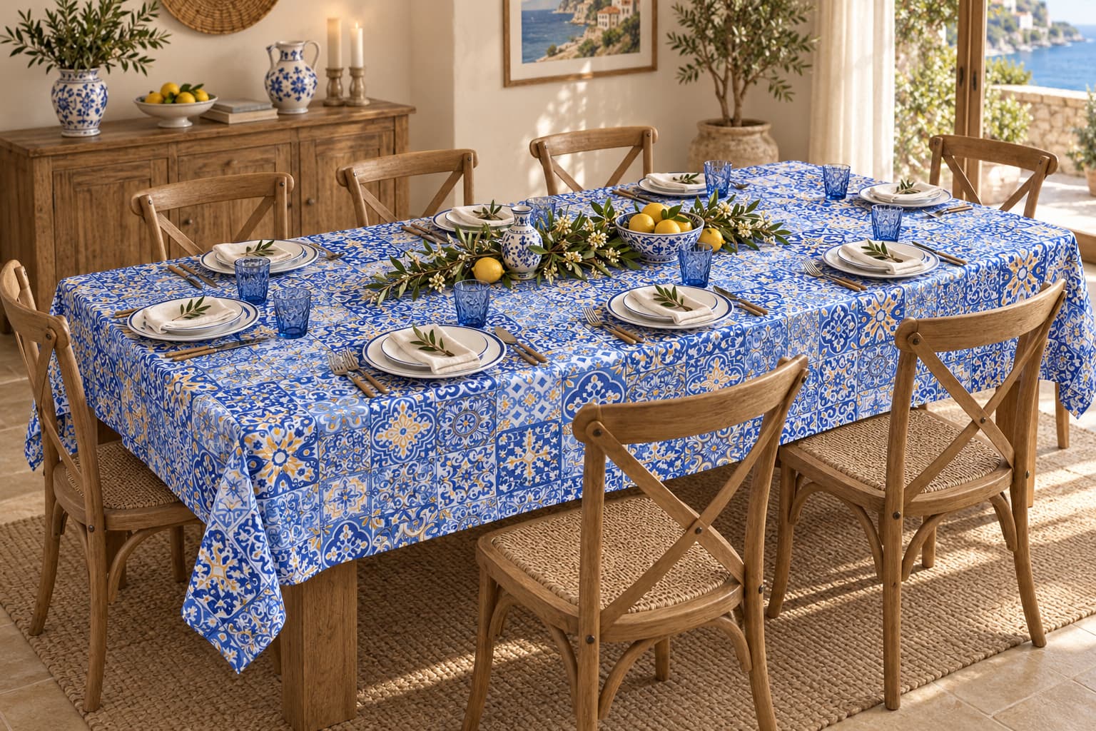 Tovaglia Miros Maiolica Blu – Stile Mediterraneo in 100% Cotone - immagine 6
