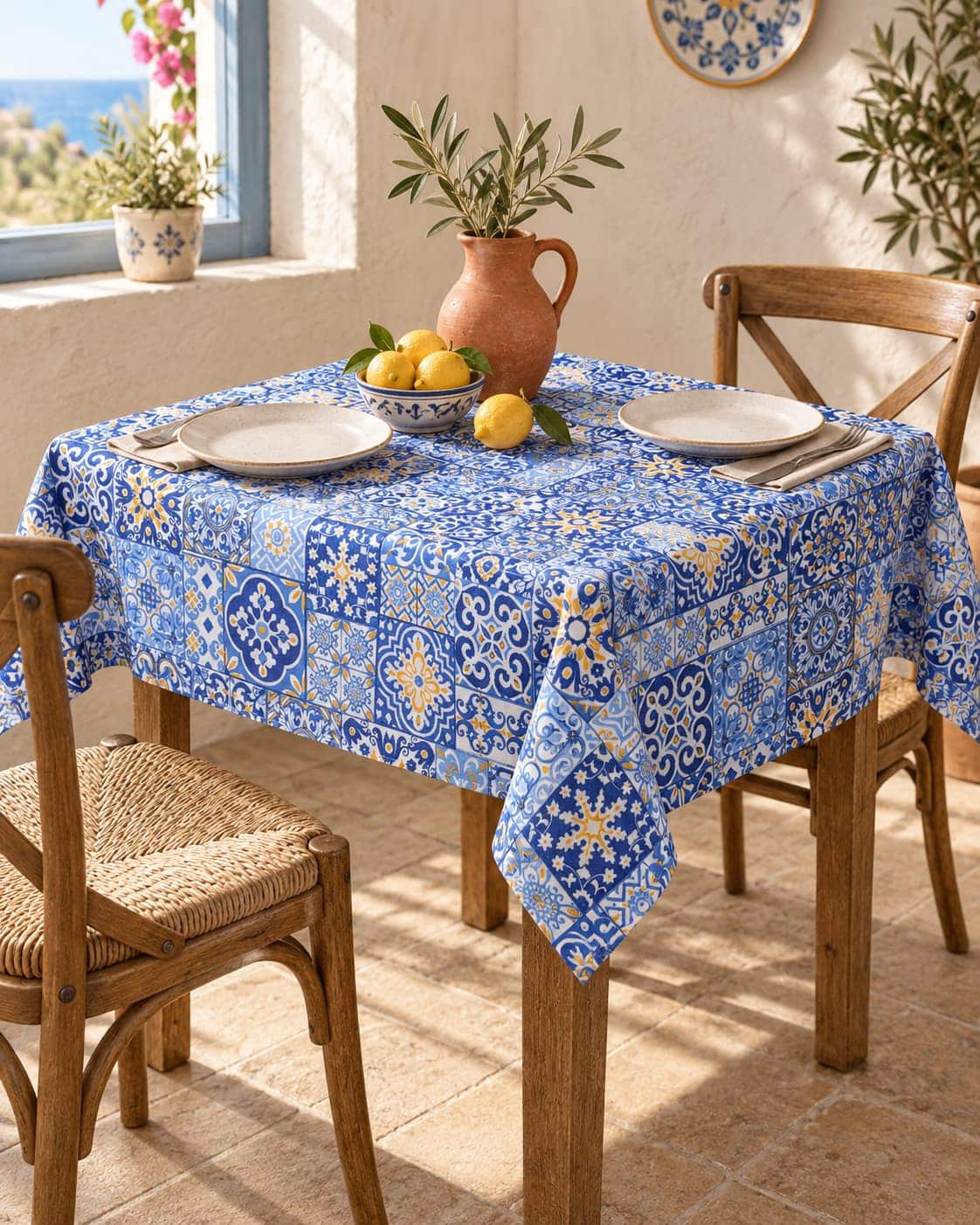 Tovaglia Miros Maiolica Blu – Stile Mediterraneo in 100% Cotone - immagine 4