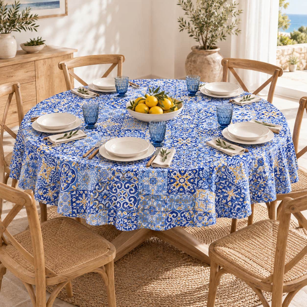 Tovaglia Miros Maiolica Blu – Stile Mediterraneo in 100% Cotone - immagine 7