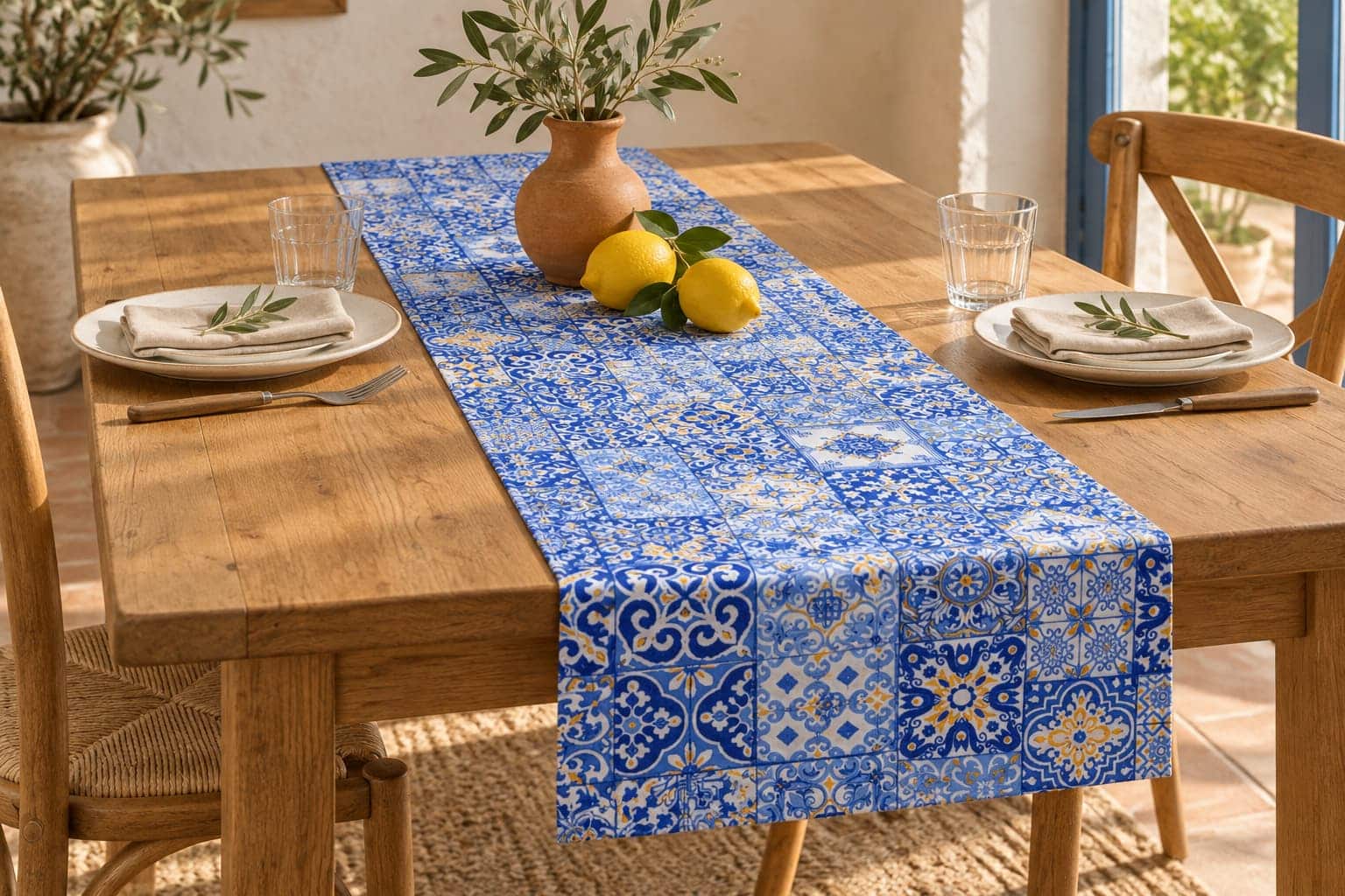 Tovaglia Miros Maiolica Blu – Stile Mediterraneo in 100% Cotone - immagine 8