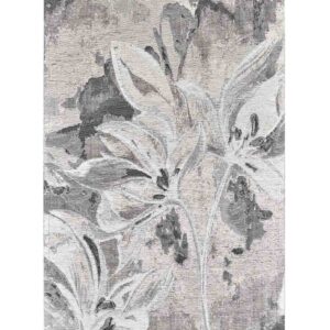 Tappeto Vanilla Grigio by Suardi con fiori stilizzati bianchi e grigi su fondo grigio sfumato