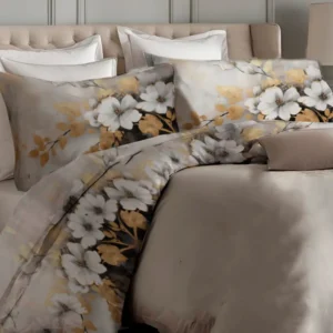 Completo lenzuola balzate matrimoniali RELAX 129 floreale grigio beige 100% cotone - foto 1