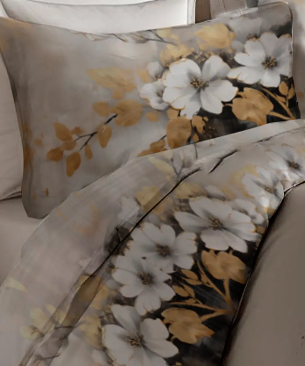 Completo lenzuola balzate matrimoniali RELAX 129 floreale grigio beige 100% cotone - foto 2