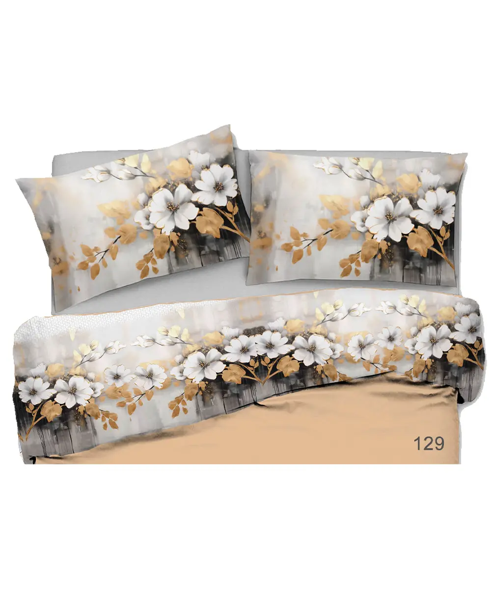 Completo lenzuola balzate matrimoniali RELAX 129 floreale grigio beige 100% cotone - foto 3