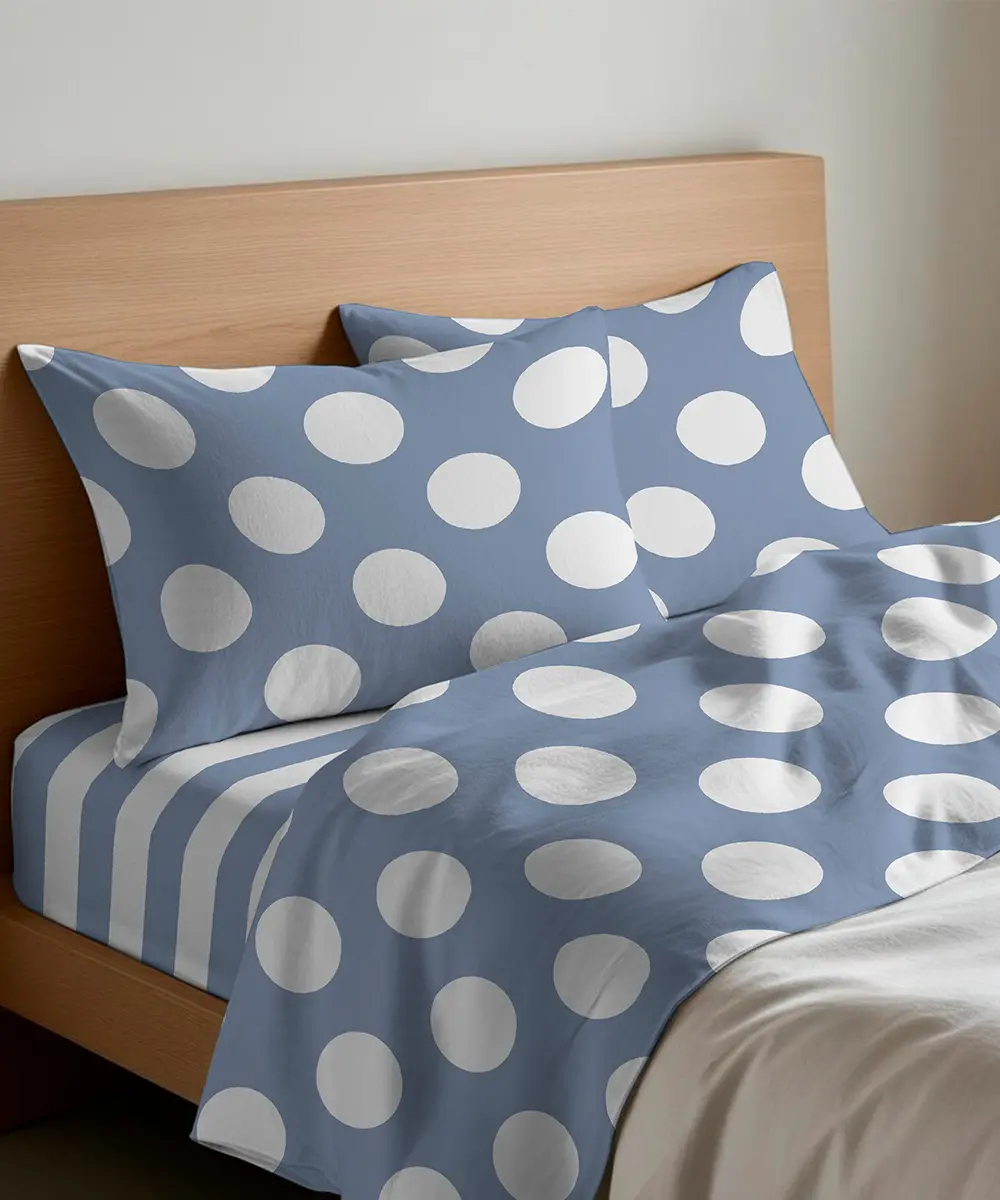 Completo lenzuola in cotone Pois Azzurro - foto 1