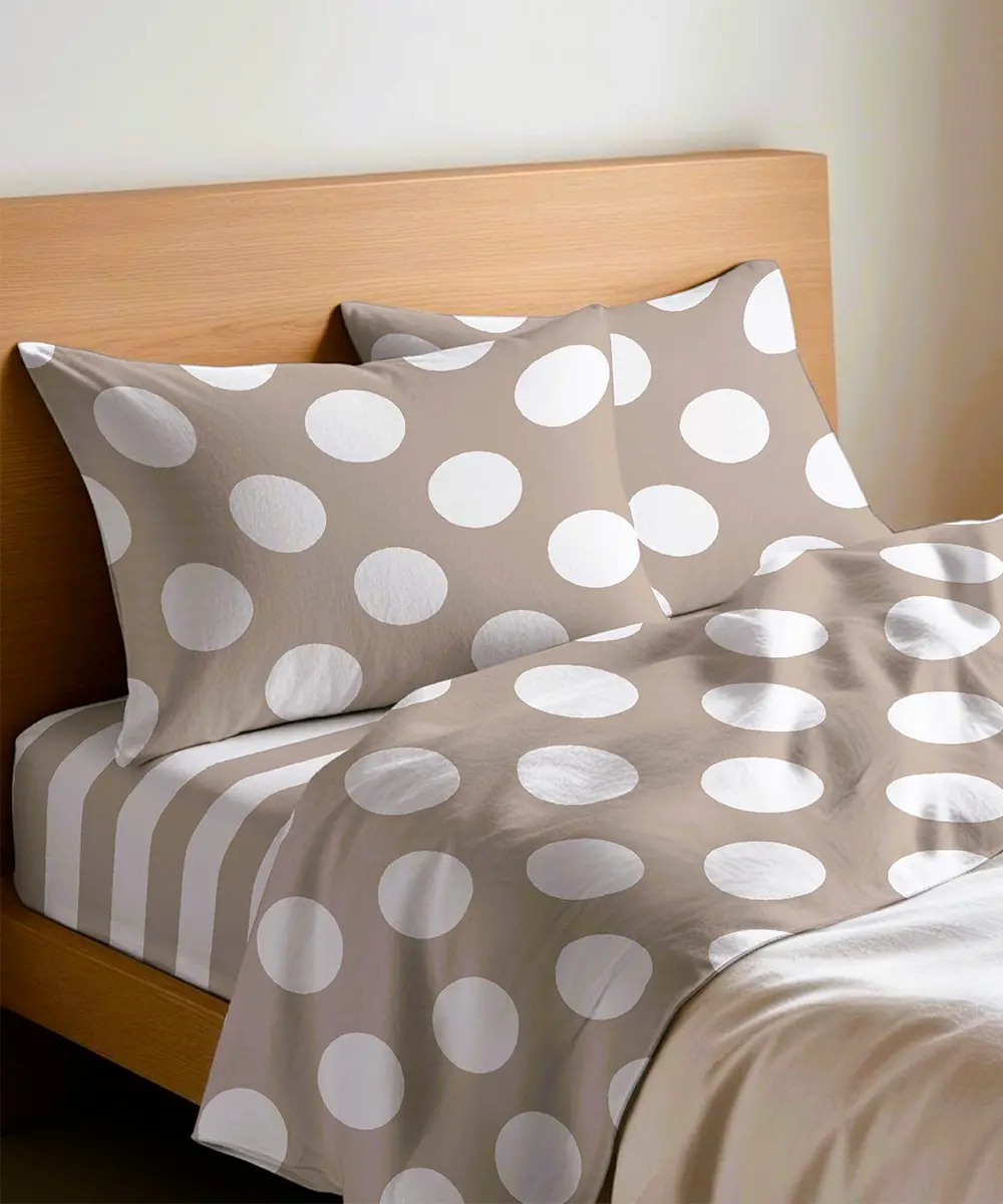 Completo lenzuola in cotone Pois Beige - foto 1
