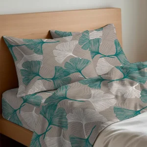Completo lenzuola in flanella Ginko Verde Tortora 100% cotone - foto 1