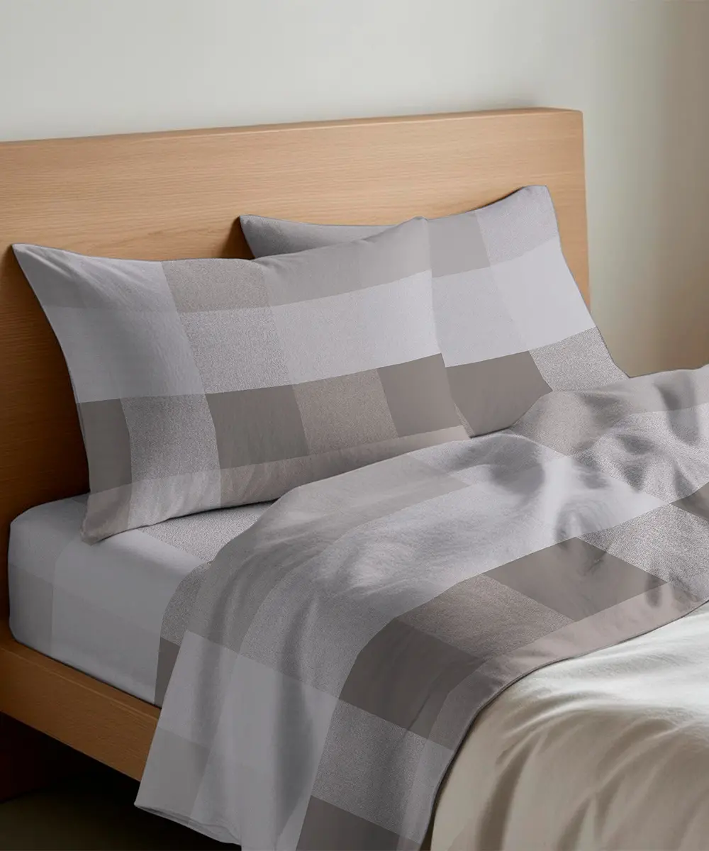 Completo lenzuola in flanella Scotland Beige Grigio 100% cotone - foto 1