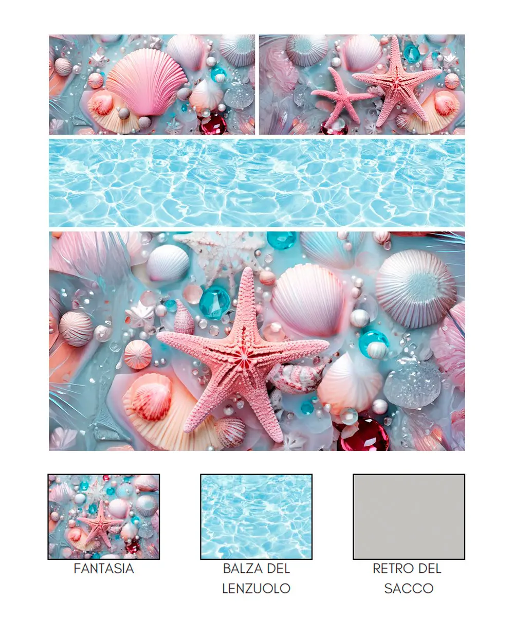 Completo lenzuola stampa digitale Stella: conchiglie e stelle marine rosa su sfondo acquamarina - foto 2
