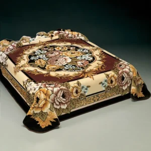 Coperta Ster 126 Marrone: coperta in microfibra effetto velluto con un ricco medaglione di rose e fiori con cornice decorativa - foto 1