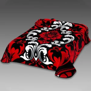 Coperta Ster 269 Rosso: coperta in microfibra effetto velluto con un raffinato motivo decorativo a volute e arabeschi - foto 1