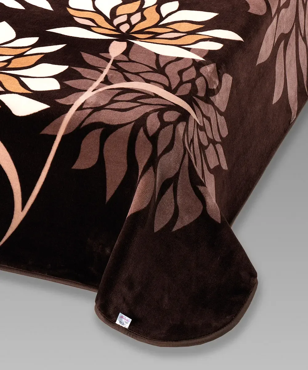 Coperta Ster 270 Marrone: coperta in microfibra effetto velluto con grandi fiori stilizzati dal gusto moderno - foto 2