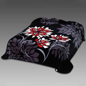 Coperta Ster 270 Nero: coperta in microfibra effetto velluto con grandi fiori stilizzati dal gusto moderno - foto 1