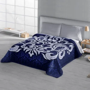 Coperta Ster 289 Blu: coperta in microfibra effetto velluto con un elegante decoro a volute tono su tono - foto 1