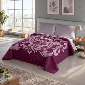 Coperta Ster 289 Lilla: coperta in microfibra effetto velluto con un elegante decoro a volute tono su tono - foto 1