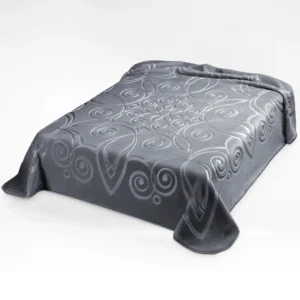 Coperta Ster 516 Antracite: coperta in microfibra effetto velluto con una elegante tinta unita con decoro a volute in rilievo tono su tono - foto 1