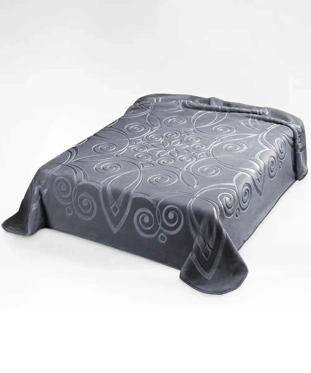 Coperta Ster 516 Antracite: coperta in microfibra effetto velluto con una elegante tinta unita con decoro a volute in rilievo tono su tono - foto 1