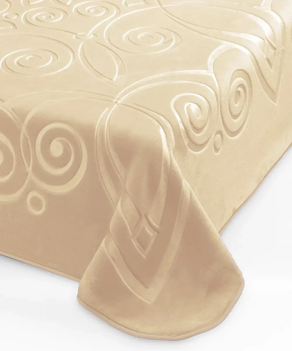 Coperta Ster 516 Avorio: coperta in microfibra effetto velluto con una elegante tinta unita con decoro a volute in rilievo tono su tono - foto 2