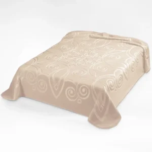 Coperta Ster 516 Bianco Naturale: coperta in microfibra effetto velluto con una elegante tinta unita con decoro a volute in rilievo tono su tono - foto 1